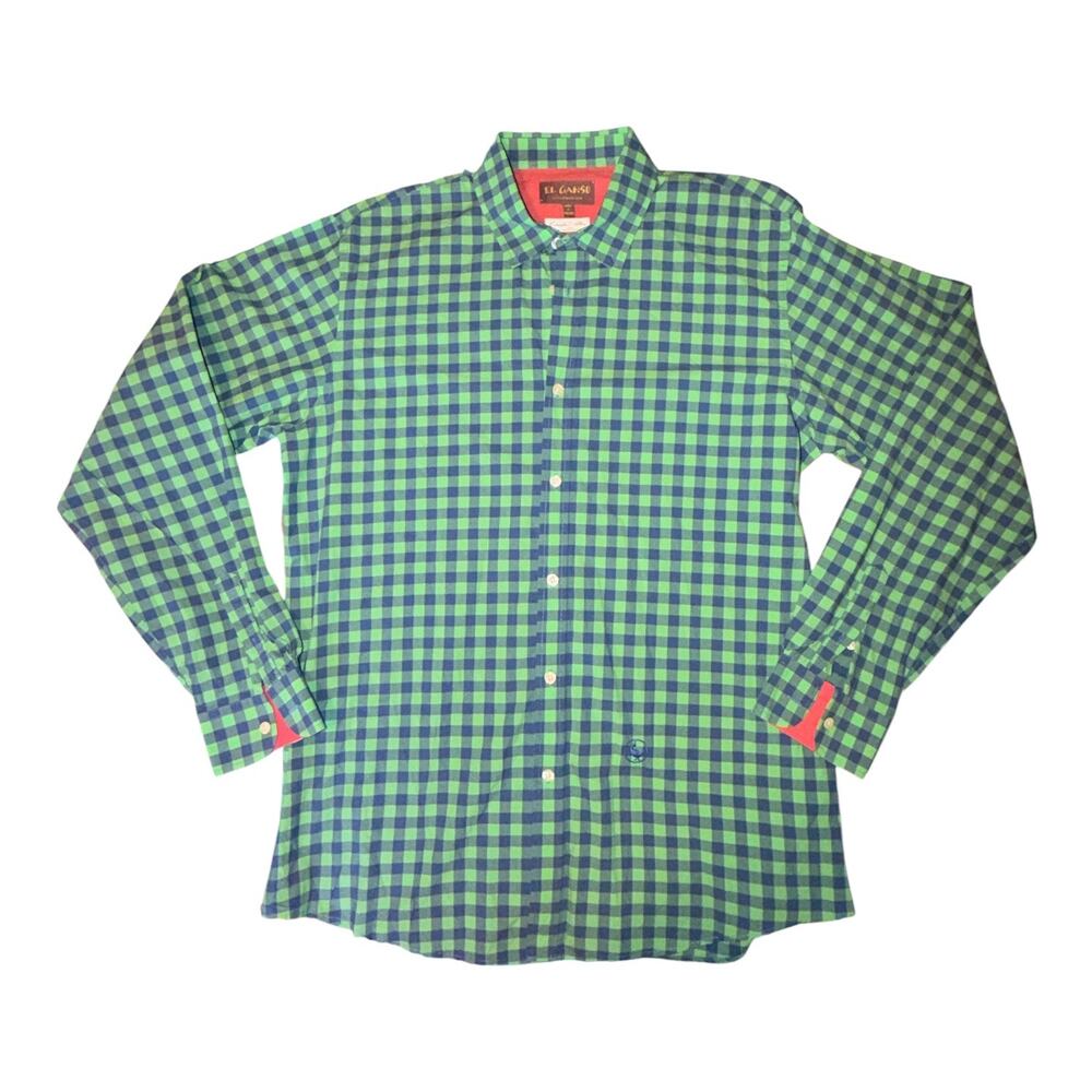 EL Ganso Mens Large 44 Green and Blue Button Down Shirt